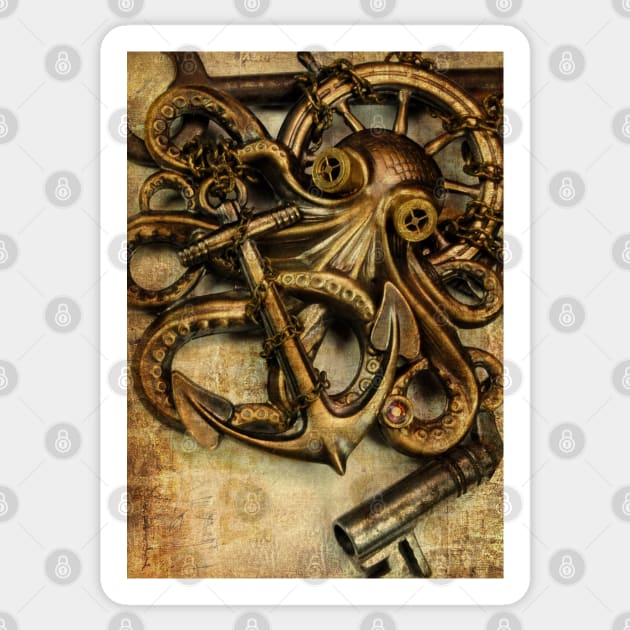 Vintage anchor and octopus steampunk Sticker by CatCoconut-Art